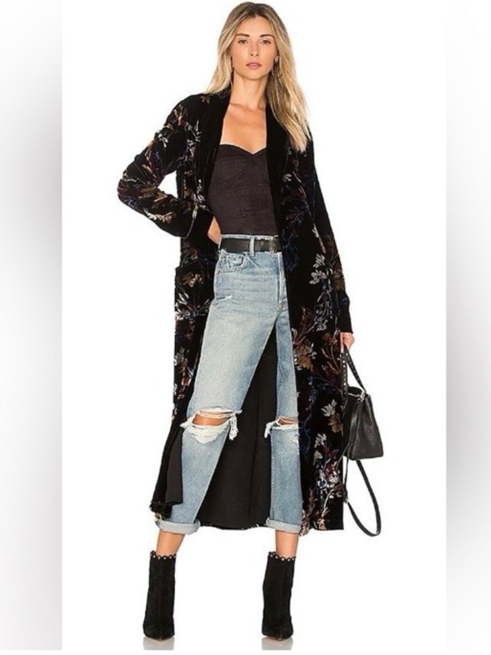 House of Harlow x Revolve Edwin Robe black floral long quiet luxury romantic M